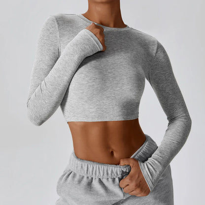 Women's Ribbed Crew Neck Lightweight Slim Fit Crop Top