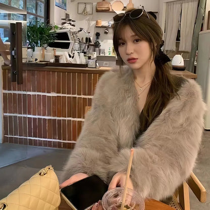 Women's Faux Fox Fur Coat – Thick & Luxurious Overcoat