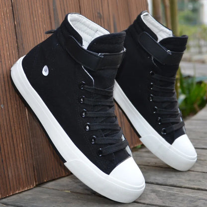 High-Top Canvas Sneakers for Men - Breathable, Non-Slip, Flat Design Shoes