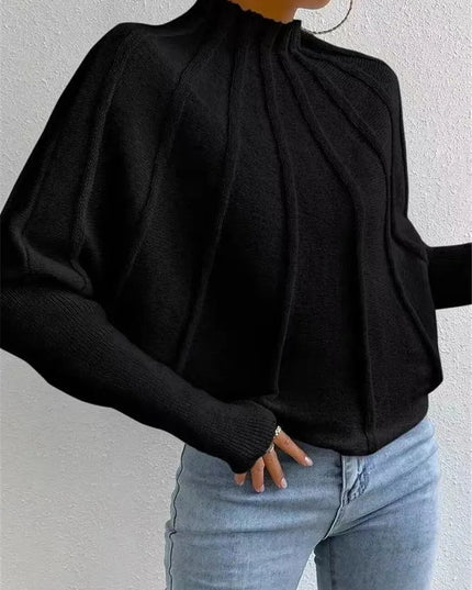 Knit Pullover Sweater with Batwing Sleeves for Women
