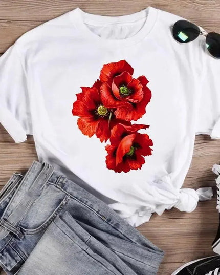 Women's Spring Flower Cartoon Graphic Tee