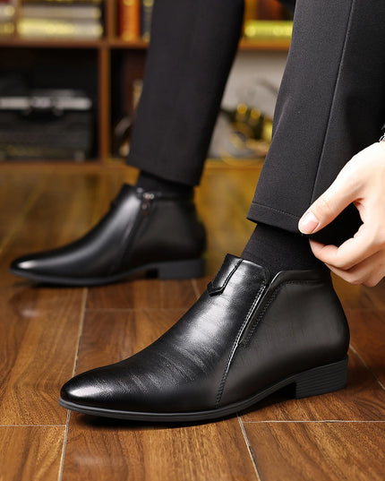 Men’s Faux Leather High-Top Shoes with Side Zipper and Non-Slip Sole