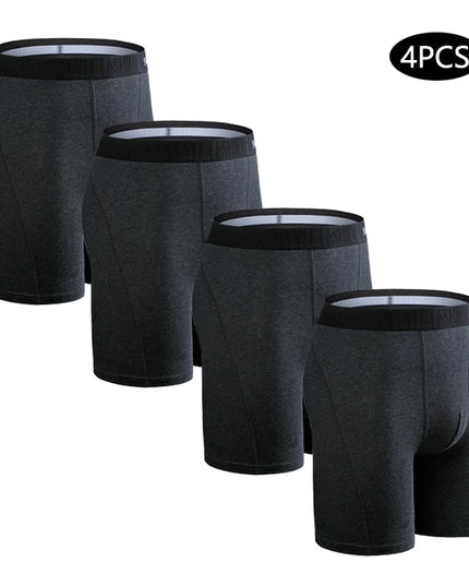 Men's Cotton Long Boxers – Set of 4 Trunks, Comfortable & Breathable Underwear