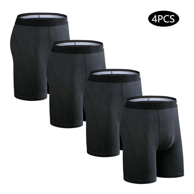 Men's Cotton Long Boxers – Set of 4 Trunks, Comfortable & Breathable Underwear