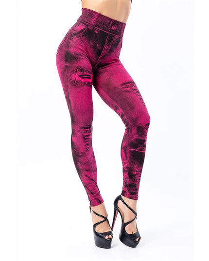 Women’s Slim-Fit Stretch Denim-Look Leggings with Push-Up Design