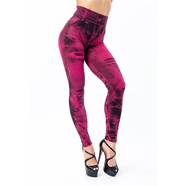 Women’s Slim-Fit Stretch Denim-Look Leggings with Push-Up Design