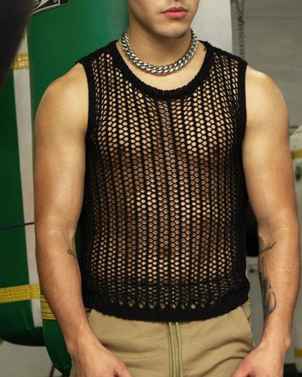 Men's Crochet Mesh Knit Vest