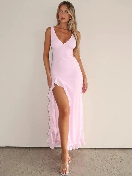 Women’s Sleeveless Backless Maxi Dress with Side Slit