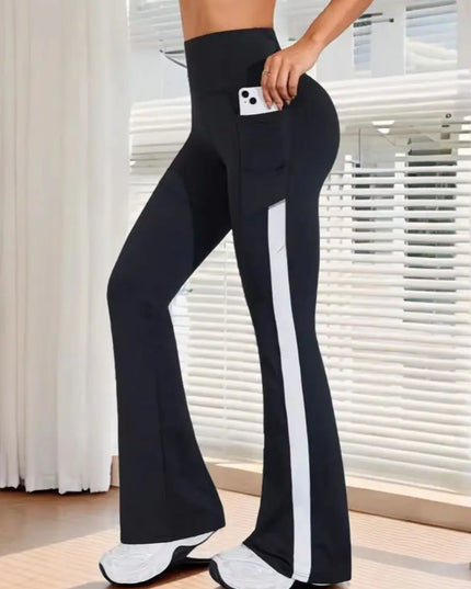 Slim-Fit Women's Flared Leggings, High-Waisted and Hip-Lifting with Pockets and Side Stripe