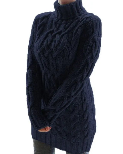 Women's Thick Turtleneck Sweater Dress - Long Sleeve Knitted Dress for Women
