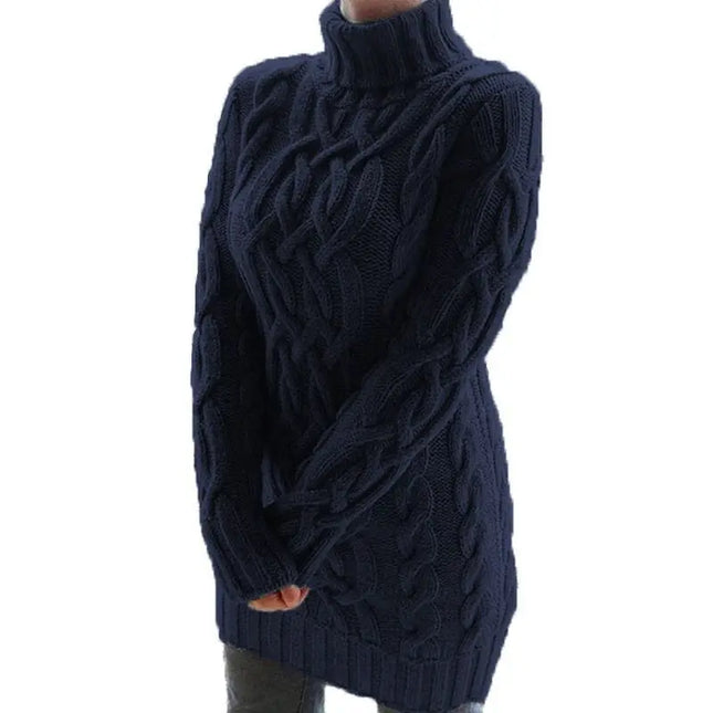 Women's Thick Turtleneck Sweater Dress - Long Sleeve Knitted Dress for Women