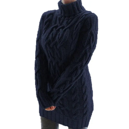 Women's Thick Turtleneck Sweater Dress - Long Sleeve Knitted Dress for Women
