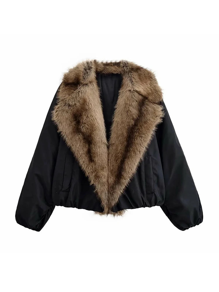 Women's Casual Jacket with Lapel and Fur Collar