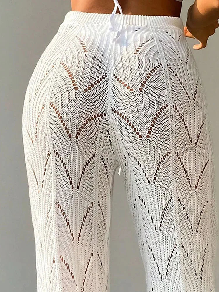 Women's Elegant Hollow Knit Pants - Stylish and Comfortable Knitted Trousers