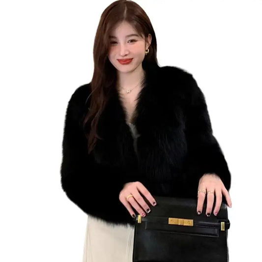 Women's Faux Fox Fur Coat – Thick & Luxurious Overcoat