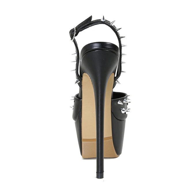 Women's Metal Rivet Back Buckle Strap Platform High Heel Sandals