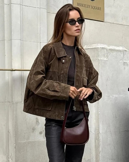 Women's Faux Leather Jacket with Pockets