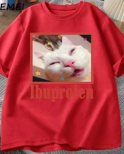 Unisex Ibuprofen Cat Meme Cotton Graphic T-Shirt - Funny Cat Lover Tee