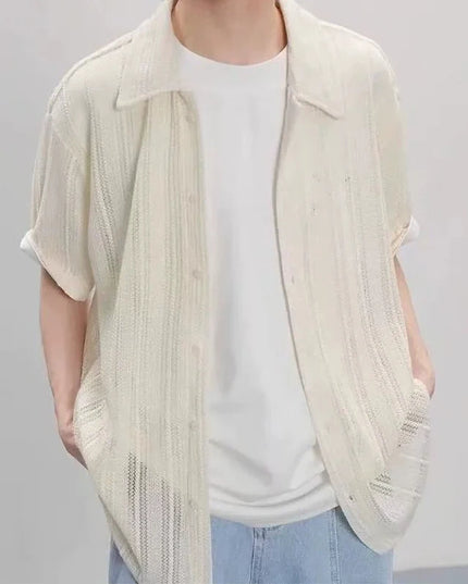 Stylish Men's Mesh Knitted Hollow-Out Transparent Shirt