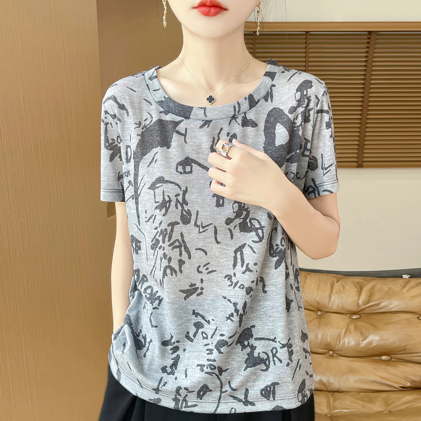 Elegant Women's Satin Silk V-Neck Short Sleeve Blouse