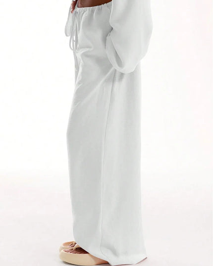 Loose Fit Wide Leg Women's Pants with Drawstring Waist