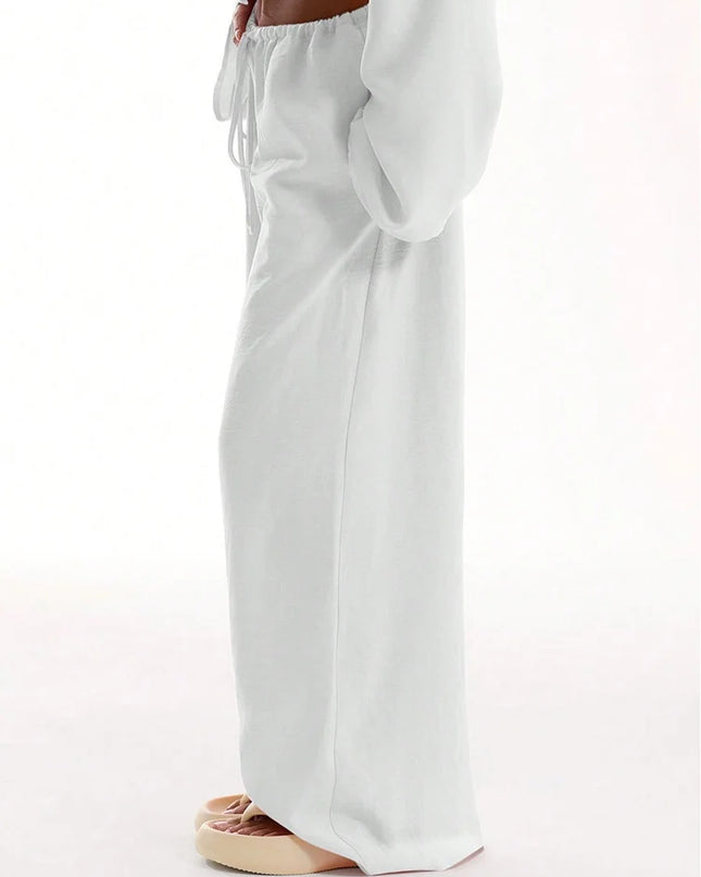 Loose Fit Wide Leg Women's Pants with Drawstring Waist