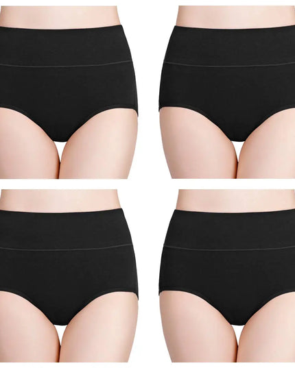 4-Piece Women's High-Waisted Tummy Control Underwear Cotton Soft Stretch Briefs