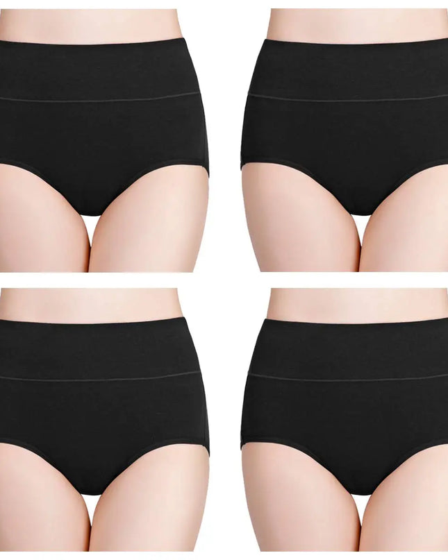 4-Piece Women's High-Waisted Tummy Control Underwear Cotton Soft Stretch Briefs
