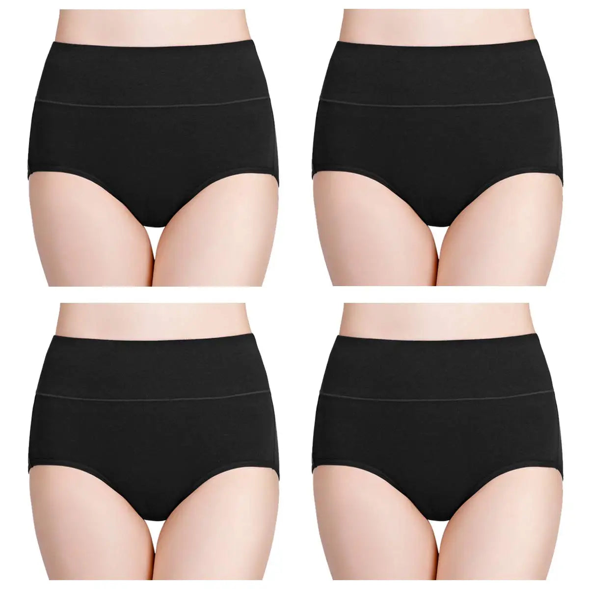 4-Piece Women's High-Waisted Tummy Control Underwear Cotton Soft Stretch Briefs