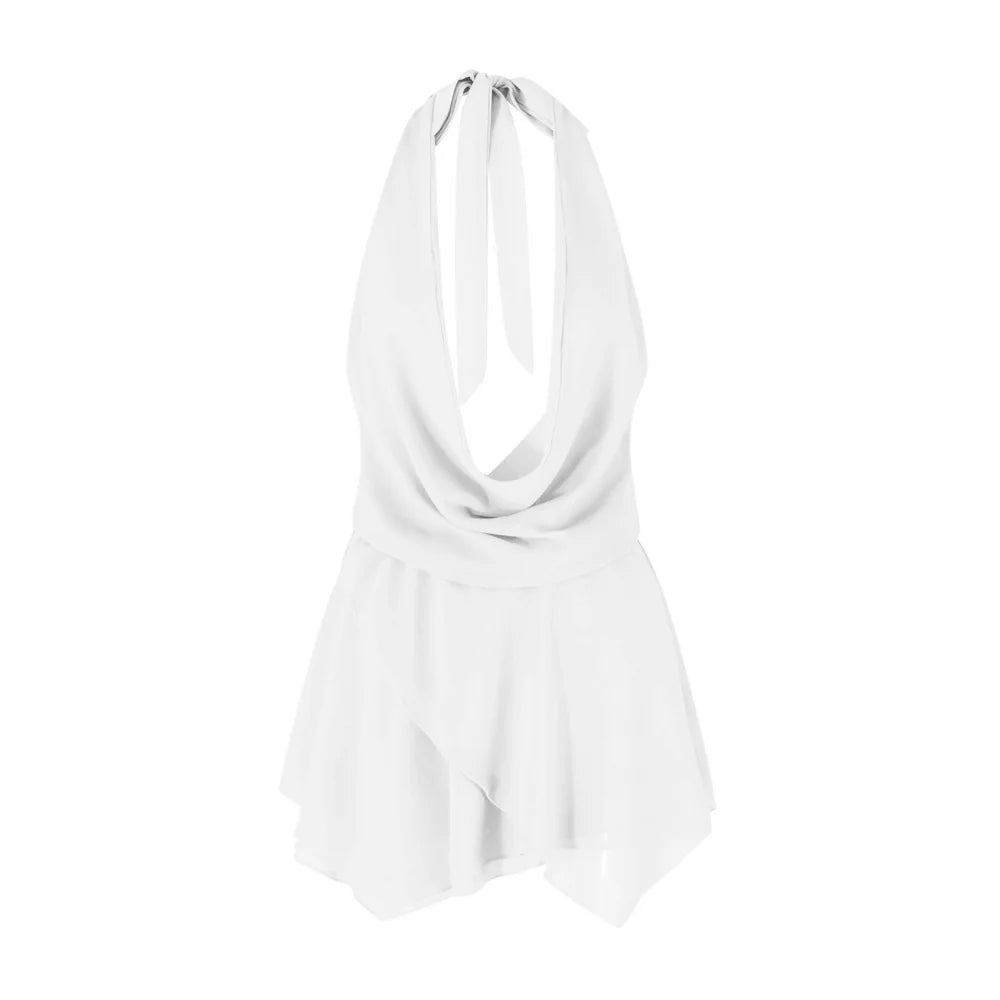 Women's Short Sling Dress - Halter Neck, Low Cut, Backless Chiffon Dress
