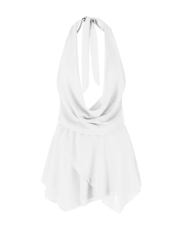 Women's Short Sling Dress - Halter Neck, Low Cut, Backless Chiffon Dress
