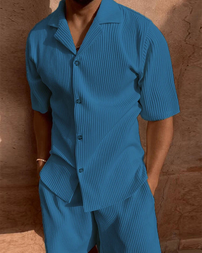 Men's Two-Piece Button-Up Short Sleeve Shirt and Shorts Set