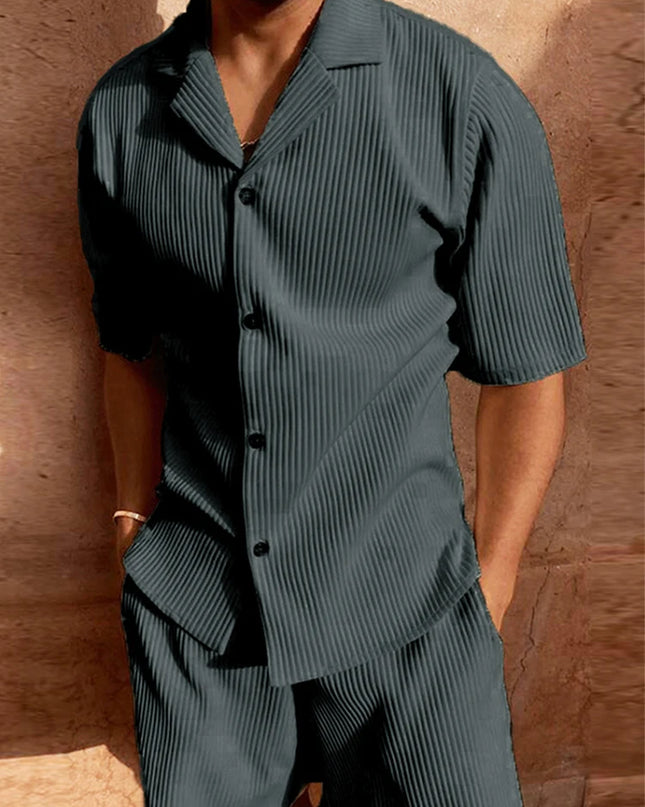 Men's Two-Piece Button-Up Short Sleeve Shirt and Shorts Set