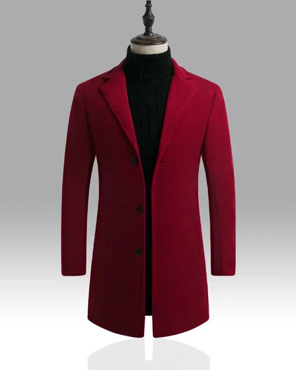 Mens Slim Fit Long Cotton Wool Blend Windbreaker Coat - Various Colors