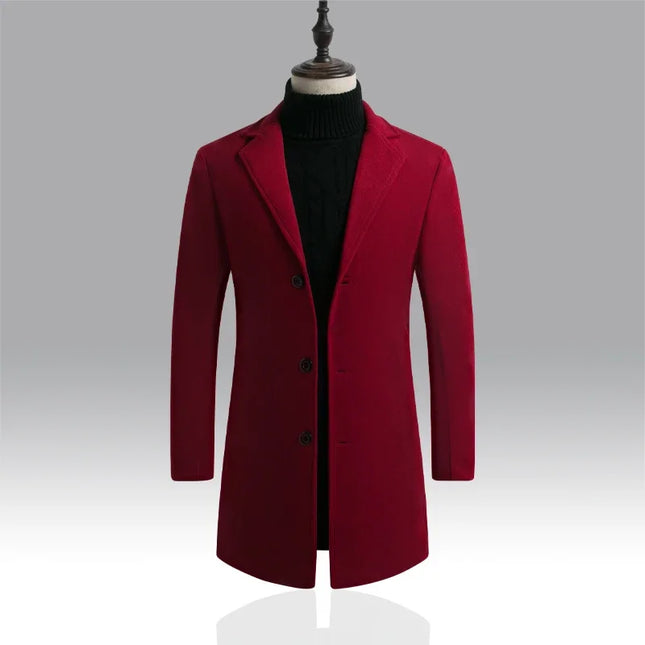 Mens Slim Fit Long Cotton Wool Blend Windbreaker Coat - Various Colors