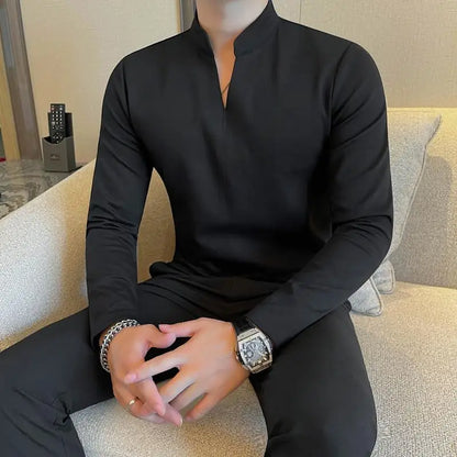 Men's V-Neck Long Sleeve Casual Slim Fit Shirt Sweater