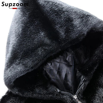 Supzoom Men's Hooded Jacket with Faux Fur and Zipper