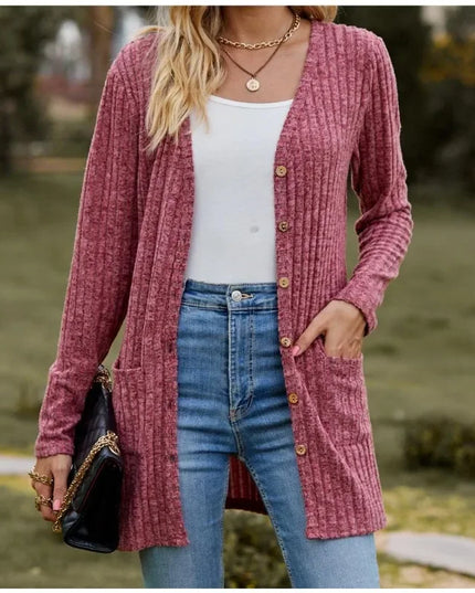 Women's Milled Pit Stripe Button-Front Long Sleeve Cardigan