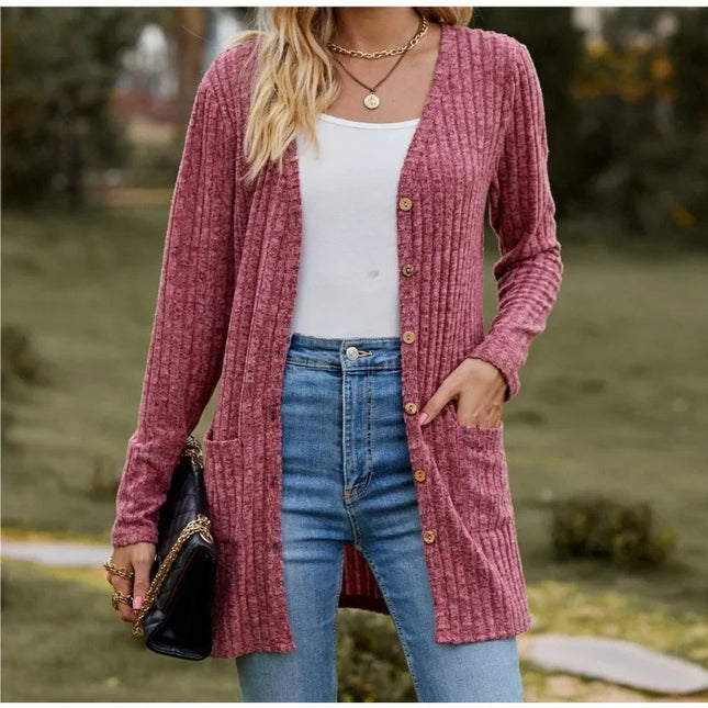 Women's Milled Pit Stripe Button-Front Long Sleeve Cardigan