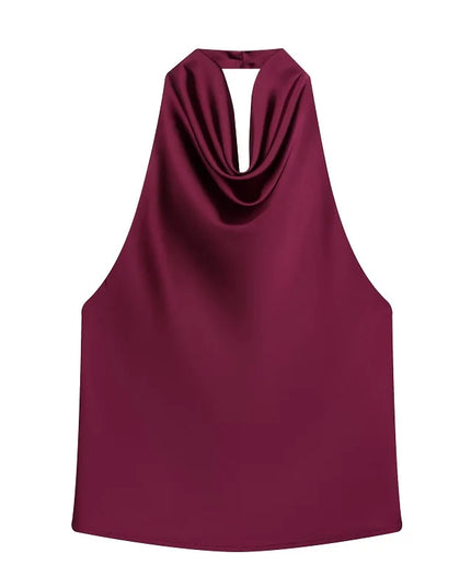 Satin Women's Halter Backless Sleeveless Blouse