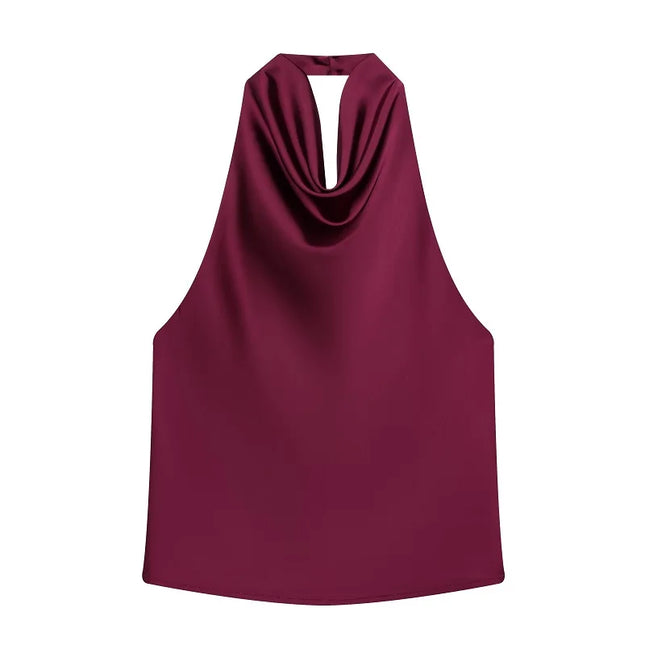Satin Women's Halter Backless Sleeveless Blouse