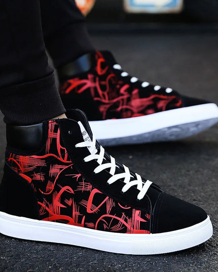 Men's Lace-Up High-Top Canvas Sneakers with Vulcanized Sole