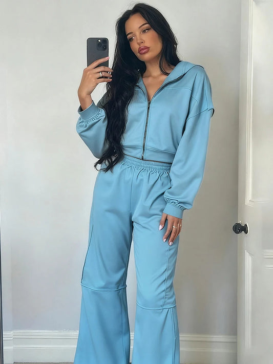 WeirdPuss Women's Zipper Hoodie and Drawstring Tracksuit Set - Stylish 2-Piece Activewear Outfit