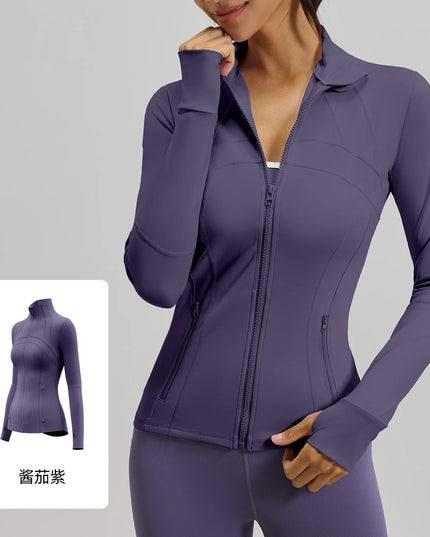 Women's Quick Dry Stand Collar Fitness Jacket - Slim Fit with Zipper Pocket