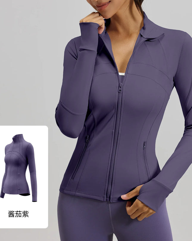Women's Quick Dry Stand Collar Fitness Jacket - Slim Fit with Zipper Pocket