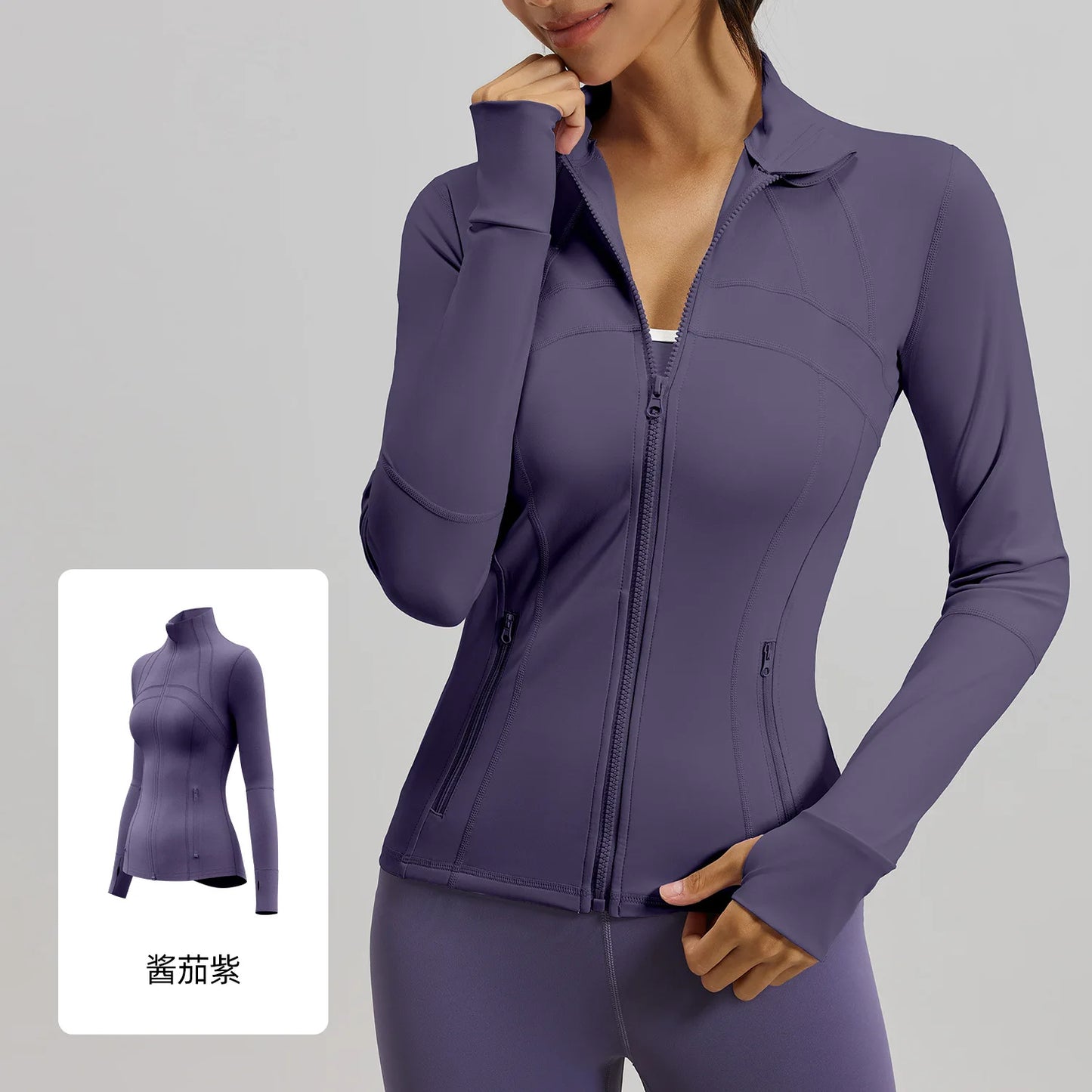Women's Quick Dry Stand Collar Fitness Jacket - Slim Fit with Zipper Pocket