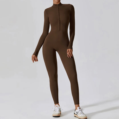 Women's Long Sleeve Zipper Jumpsuit - One-Piece Stylish and Comfortable Romper for Women