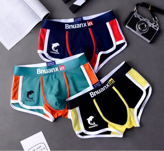 Men's Cotton Boxer Briefs - 3 Pack Underwear with Dolphin Print