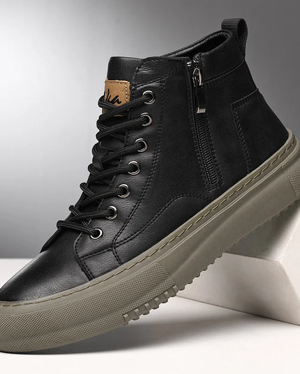 Men's Breathable High-Top Sneakers with Lace-Up Design and Side Zipper