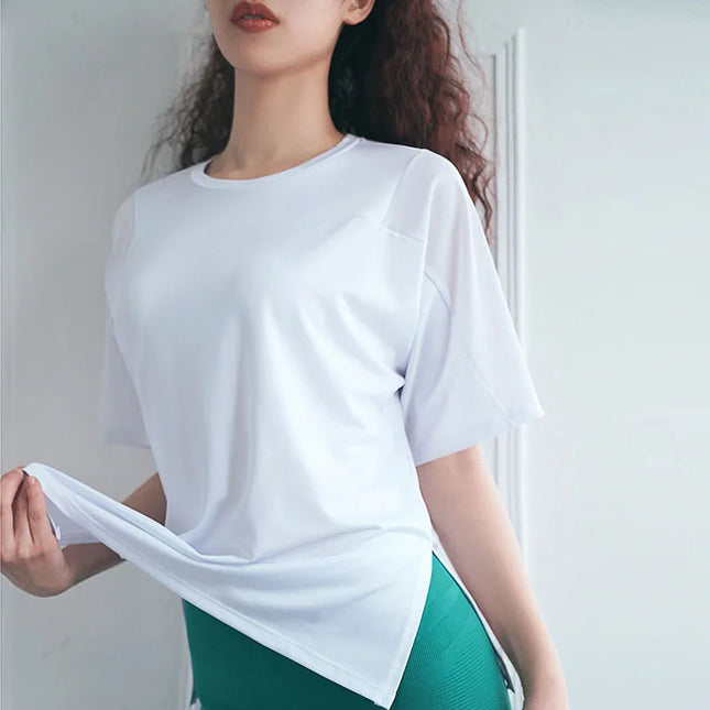 Women's Mesh Stitching Sports T-Shirt - Loose Fit, Quick Dry Activewear